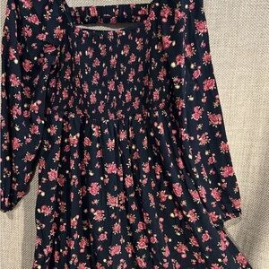 Old Navy Dark Blue and Pink Floral Midi Dress